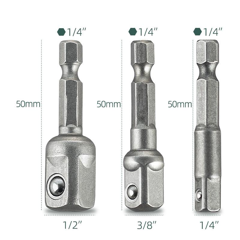 Socket Adapter Set For Square Head Drill Impact Driver - 1/4" 3/8" 1/2" Hex Shank Bit Holder Extension Cordless Tools Tightly