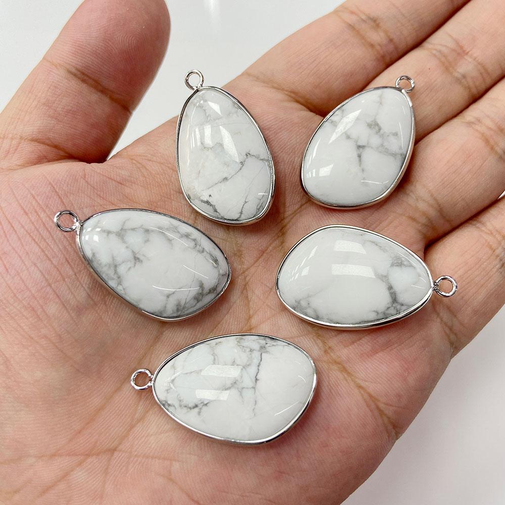 2pcs 20x30mm Natural Crystal Gem Mineral Stone Pendant Charm For Making Necklace Earrings Jewelry Silver Color Border
