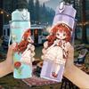 1PC Long Hair Girl Red Rose Ornament Pattern 750ml Color Plastic Sports Water Bottle Leakproof Flip Straw Lid Suitable for Sports Office Home Use