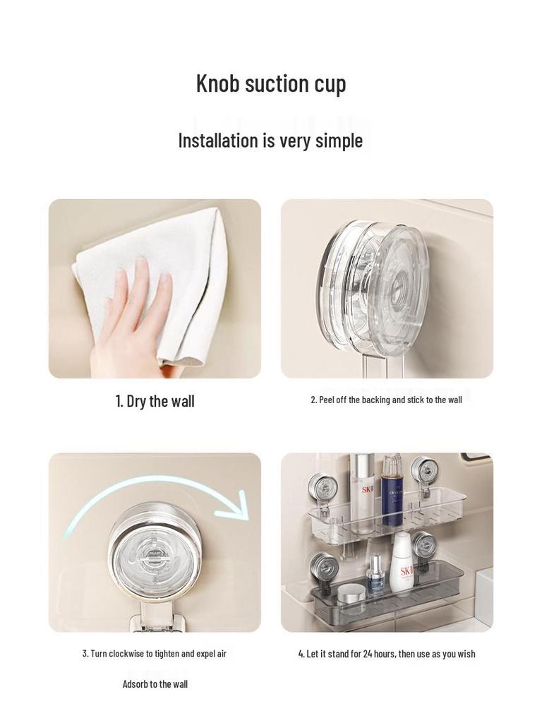 Wall-Mounted Vacuum Suction Cup Bathroom Shelf and Cosmetics Organizer