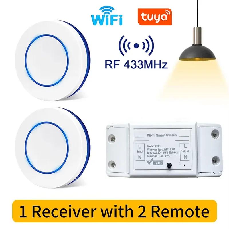 Tuya Smart WiFi Wall Switch RF433 Wireless Remote Control 1/2/3Gang Panel/Round Button Panel Switch Works with Alexa Google Home