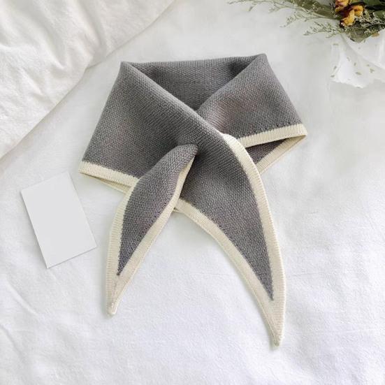 Women Scarf Patchwork Color Piercing Wrapped Short Scarf Fake Collar Winter Outdoor Cycling Wrap Around Scarf