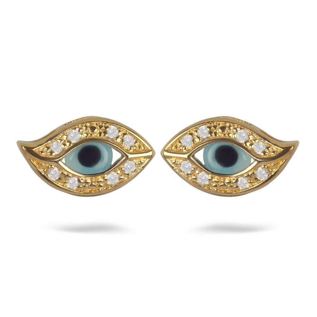 Les Trésors De Lily [M6916] - Cercei din aur turcoaz „Eye of Fatma” placați cu aur - 14x8 mm