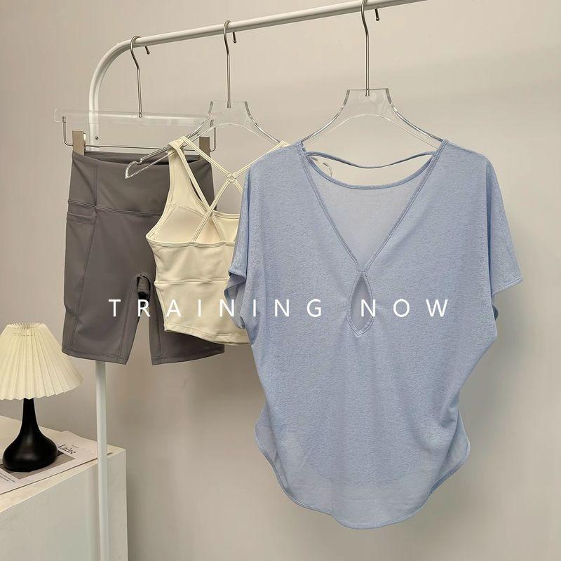 

Looks Good on Me ~ Yoga Short Sleeve Women s Summer Loose Breathable Sports Training Quick-Drying Tops Thin Yoga Blouse Blue (high quality In Stock) XL