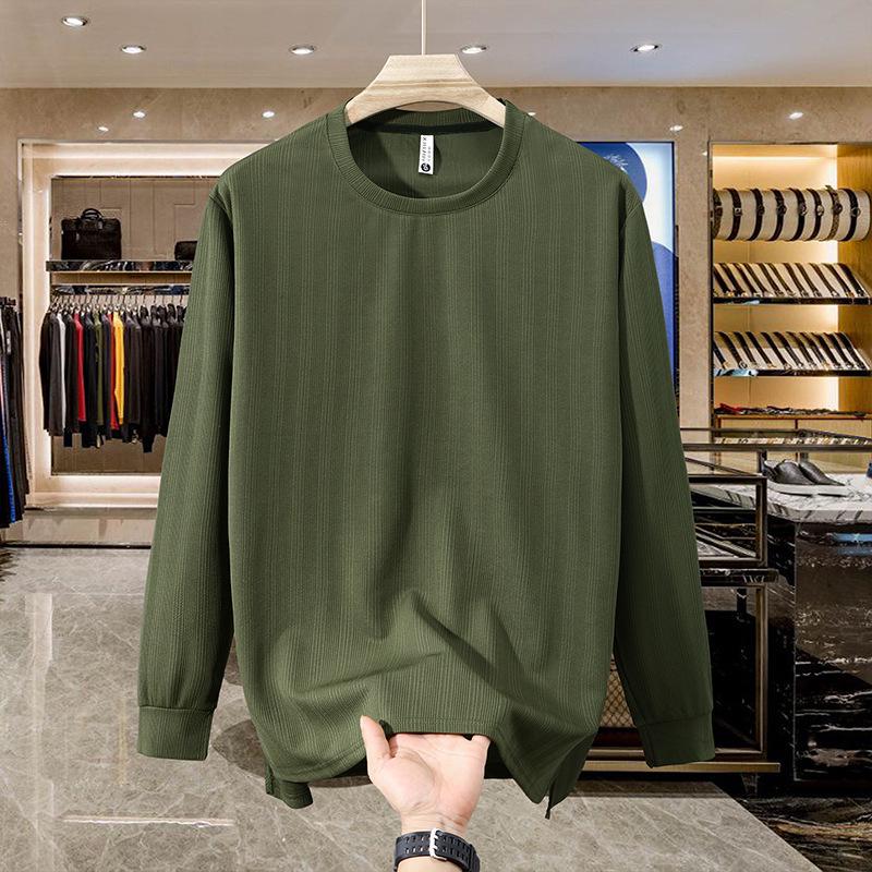 Men's Long-Sleeve Fleece-Lined Hoodie T-Shirt - Solid Color, Round Neck, Plus Size for Spring & Autumn