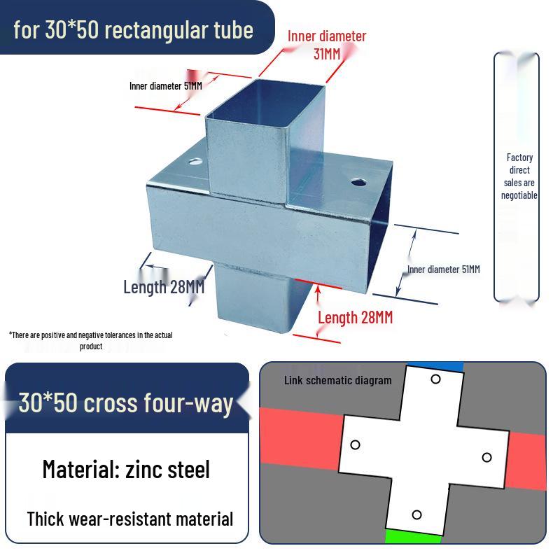 Connettori per Tubi Rettangolari a 3 e 4 Vie Senza Saldatura, Set Completo per Tubi Quadrati 40x60.