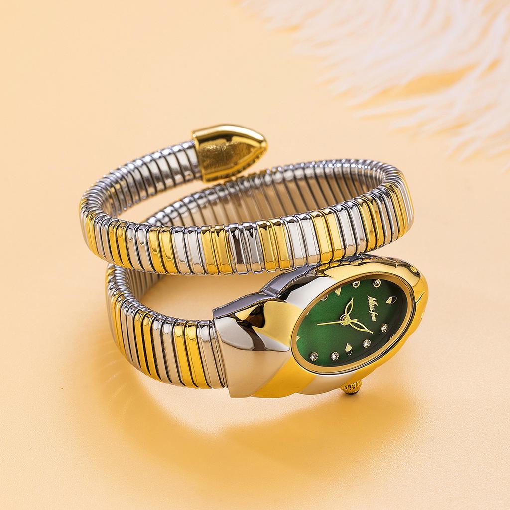MISSFOX Women Snake Watch Bracelet Stainless Steel Fashion Gold Ladies Watches Clock Luxury Ladies Wristwatches Waterproof Watches