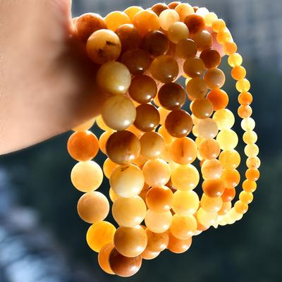 Vintage Gelber Stein 4mm 6mm 8mm 10mm Runde Perlen Naturstein Armband für Frauen Böhmischer Urlaub Handgefertigt Zirkon