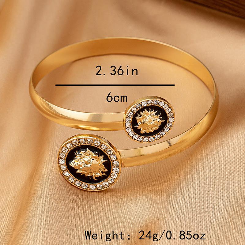 

Элегантный ретро открытый браслет с головой льва с глазурованным покрытием - Европейский и американский роскошный придворный стиль