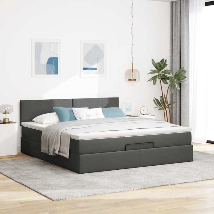 VidaXL Ottoman Bed Frame with Mattress Dark Grey 180x200 Cm Fabric 3311395