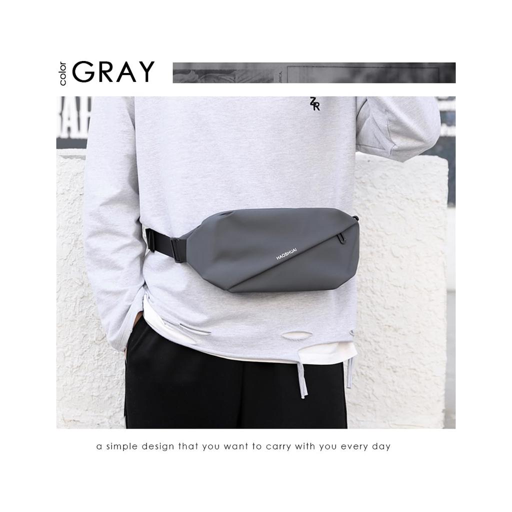 Gisele Waist Crossbody Shoulder Bag Men's Small, Lightweight, Water-Repellent Bag/Waist Pouch, Compact, Bag, (Gray)