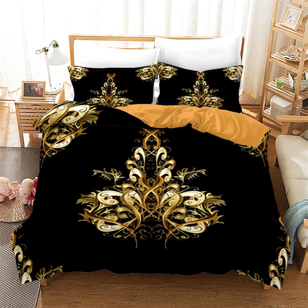 Luxury Gold Floral Duvet Cover Bohemian Leaves Microfiber Exotic Geometric King Queen for Children Adult for Bedroom Decoration