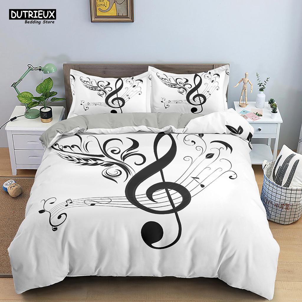 Musical Note Bedding Set 2/3pcs Music Theme Quilt Cover King/Queen Size With Pillowcase Fashionable Psychedelic Soft Duvet Cover