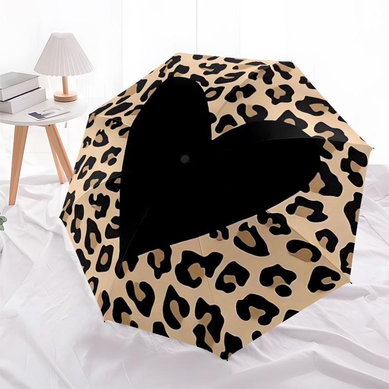 1pc Leopard Heart Automatic Open/close Umbrella, 8-Rib sturdy structure, Auto Folding/Opening, Portable Travel Umbrella for Women, Parties011
