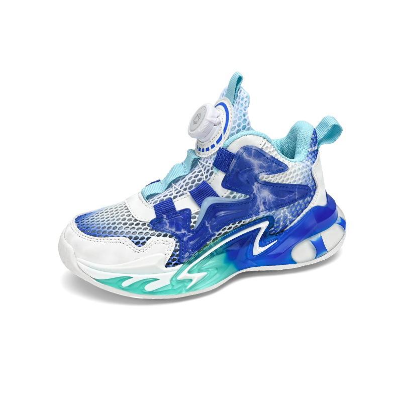 Youth Basketball Shoes Lightweight Shock-absorbing Single Mesh Shoes Breathable Summer New Double Mesh Rotating Buckle Boys Running Shoes