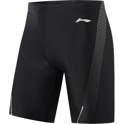 Li Ning Swimming Series Solid Color Square Leg Swim Trunks Men Swimwear Black ASLU041-1