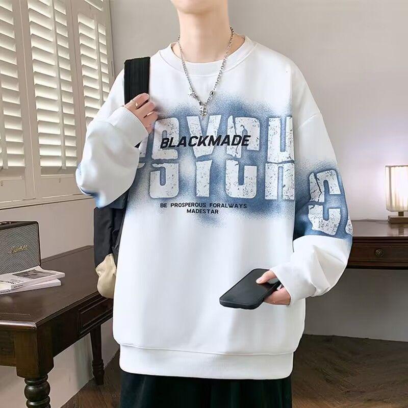 Trendy Men's Letter Print Sweatshirt: Autumn/Spring Round Neck, Long Sleeve, Casual Loose Fit.