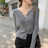 Fall Winter V Neck Knit Top Women Thin Long Sleeve Solid Short Cover Up Slim Sweater Cardigan Coat