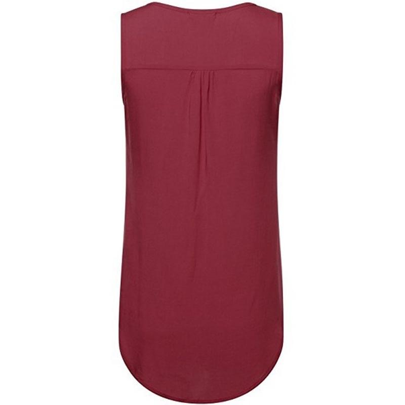 Elegant Women's Fashion Button Pocket Sleeveless Shirt With Sexy Irregular Hem Tank Tops