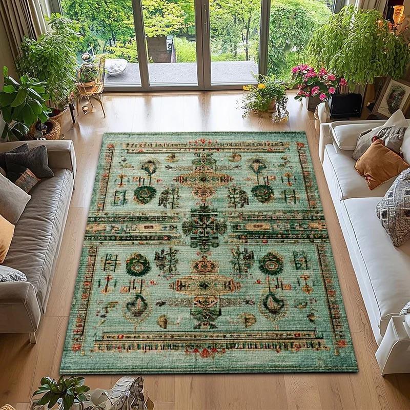 Vintage Persian Green Carpet for Living Room Bedroom Lounge Sofa Mat Large Area Decoration Home Rugs Retro Luxury Design