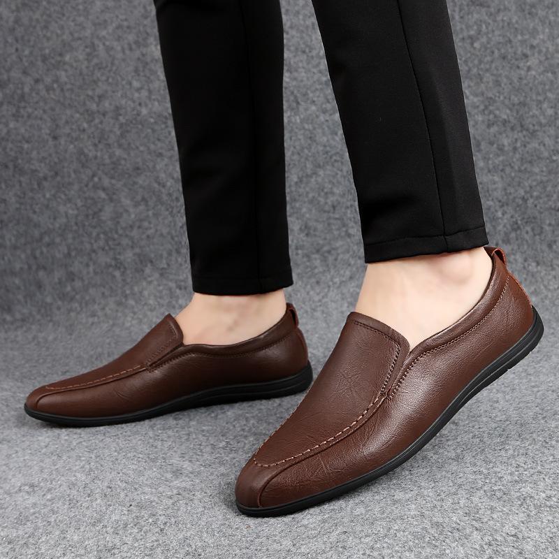 Podzimní boty Pánské kožené boty pro volný čas Korejské pánské boty Prodyšné nazouvací boty s měkkým dnem Nazouvací ležérní boty Pánské