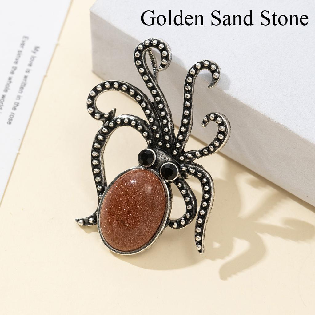 1 Τμχ Καλοκαιρινό Στυλ Ωκεανού Φυσική Πέτρα Χταπόδι Μπροσούλες, Κρύσταλλος Θεραπείας Ρέικι Αμέθυστος Αχάτης Νεφρίτης Πολύτιμος Λίθος Καρφίτσα Μπροσούλα για Unisex Κοσμήματα Δώρο Γενεθλίων