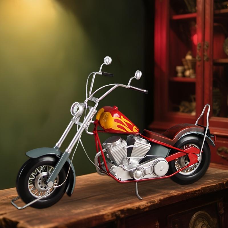 43cm Large Handmade Iron Vintage Motorcycle Decor,Classic Red Bike with Chrome Accents,Flames, Sturdy Metal Construction for Home, Office, Bar