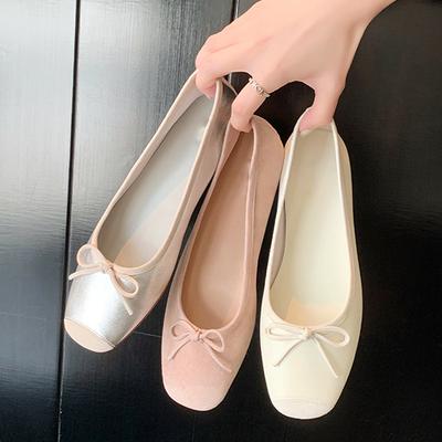 Scarpette da ballo quadrate da donna dolci basse con suola morbida stile retrò francese a bocca bassa