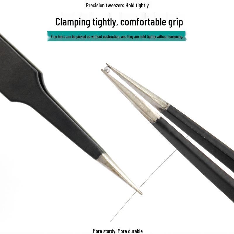 Bailiwei Stainless Steel Antistatic Tweezers Set for Nail Art, Eyelash, and Hair Removal - Includes Curved and Round Tips