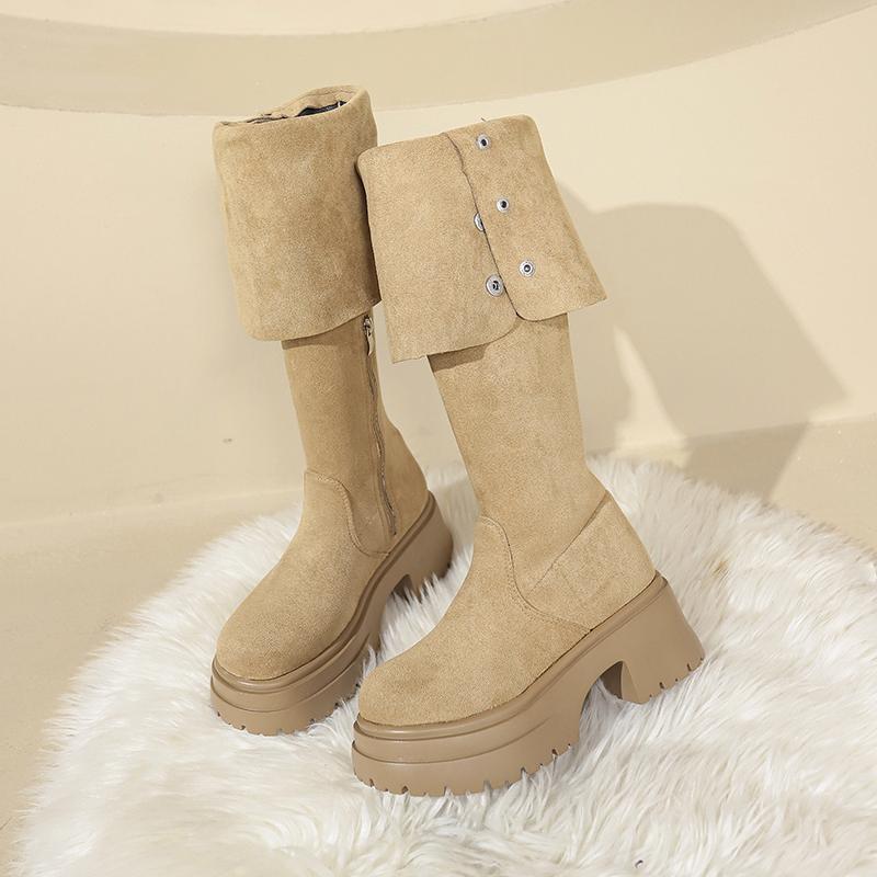 Winter Plus Velvet Knee-High Boots 2025 New Women's Shoes Side Zipper Women's Boots Fashion Metal Decoration Modern Boots Women