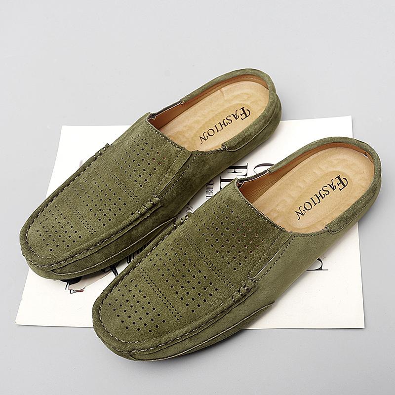 Luxus Casual Designer Hausschuhe Männer Halbschuhe Marke Wildleder Leder Herren Casual Schuhe Halbschuhe Atmungsaktive Sommer Maultiere Mann Rutschen