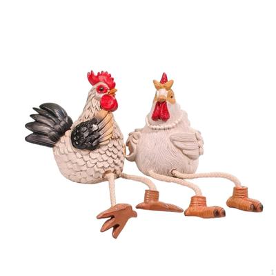 2 Pieces Chicken Figurine Resin Figurines Whimsical Shelf Sitter with Dangling Legs for
