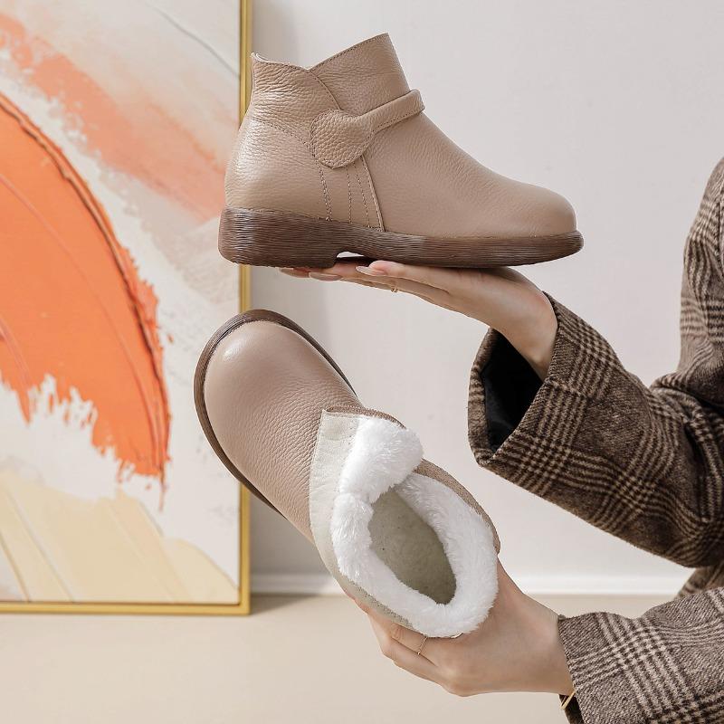 2025 Winter Genuine Leather Shoes Women Ankle Boots Warm Plush Soft Brand Ladies Snow Boots Big Size 41 Beige Black