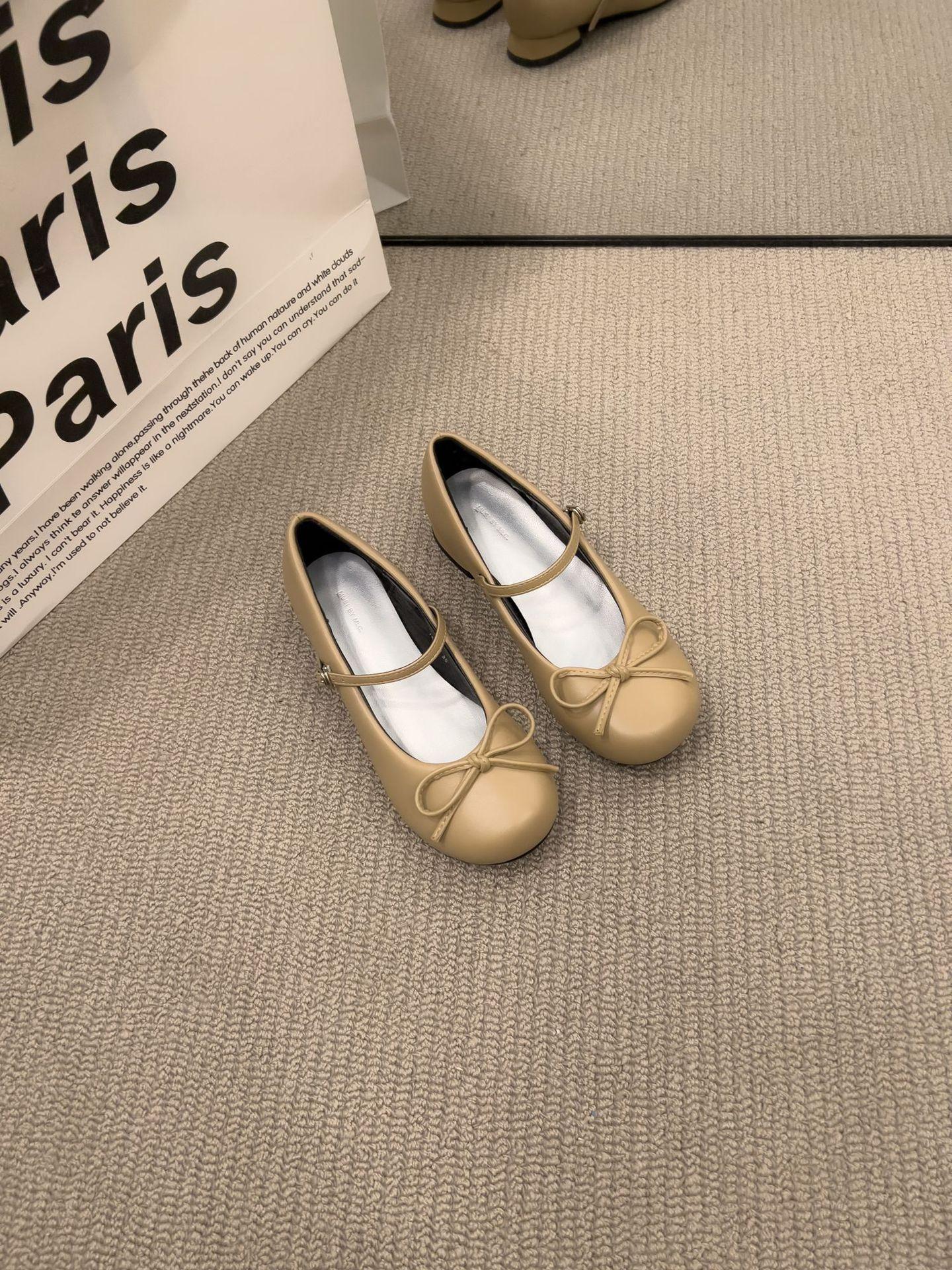 

French Mary Jane shoes women s spring and autumn gentle and sweet round head bow one-word buckle with low heel light mouth single shoes women 40 хакі