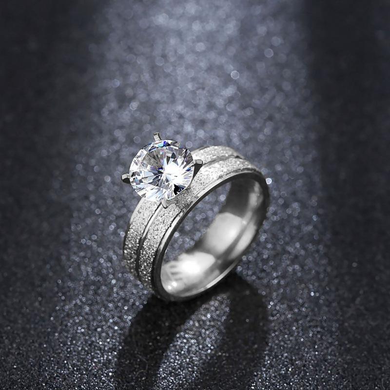 Set of 2 Frosted Zirconia Solitaire Unisex Stacking Rings with Sparkling Four-Claw Niche Design