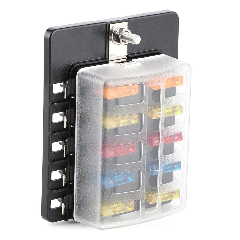 10-Way Fuse Box Blade Fuse Block Holder with LED Indicator Light for Automotive Car Boat Yacht
