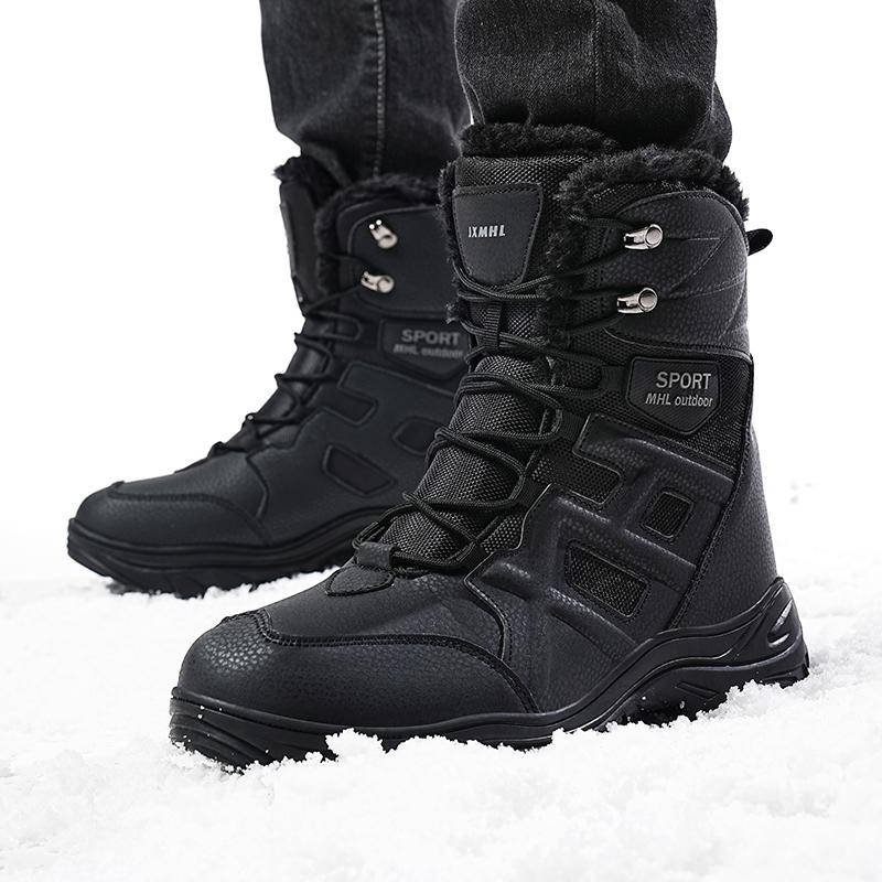 Winter Schneestiefel Herren Plüsch Schnürung Warm Rutschfest Abriebfest Hoher Schaft Kampfstiefel Herren Weiche Bequeme Wanderschuhe Herren