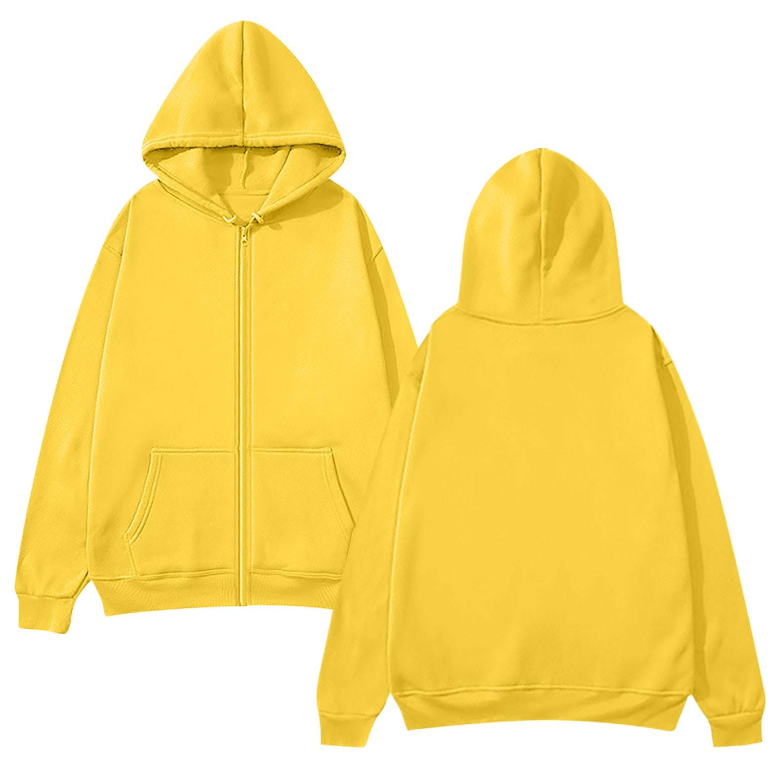 

Женская мода повседневный кардиган с капюшоном толстовка однотонная молния спортивное пальто XL жёлтый