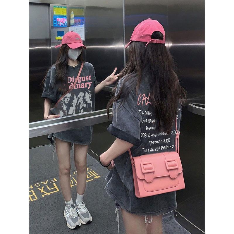 Retro Street Sle Women's Hiphop American Waed Cotton ort Sve T-irt Summer Casual round Ne Print Top plus Size