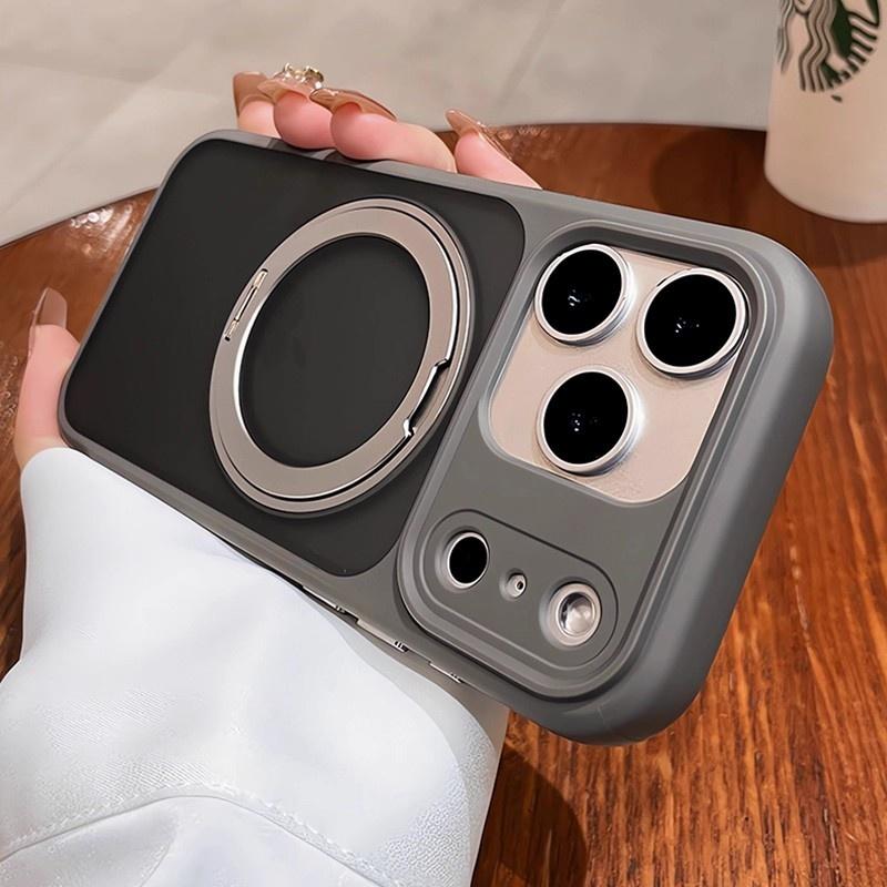 Matte Rotating Bracket Holder Magnetic Phone Case For iPhone 17 16 15 14 13 Pro Max For Magsafe Ring Stand Shockproof Back Cover