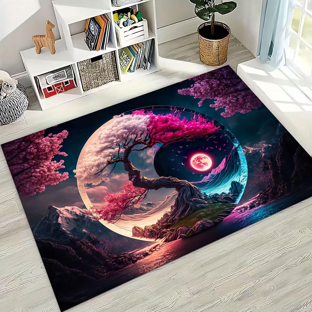 Nature Balance Yin Yang Tai Chi Black White Energy Rug for Bedroom Living Room Sofa Home Doormat Decor,Kids Non-slip Floor Mat