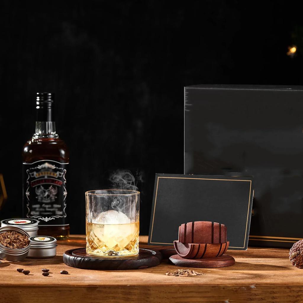 Zestaw do wędzenia whiskey z wiórkami drewna - 6 smaków, Infuzer do wędzenia drinków Old Fashioned, na koktajle, urodziny, bourbon, na prezenty