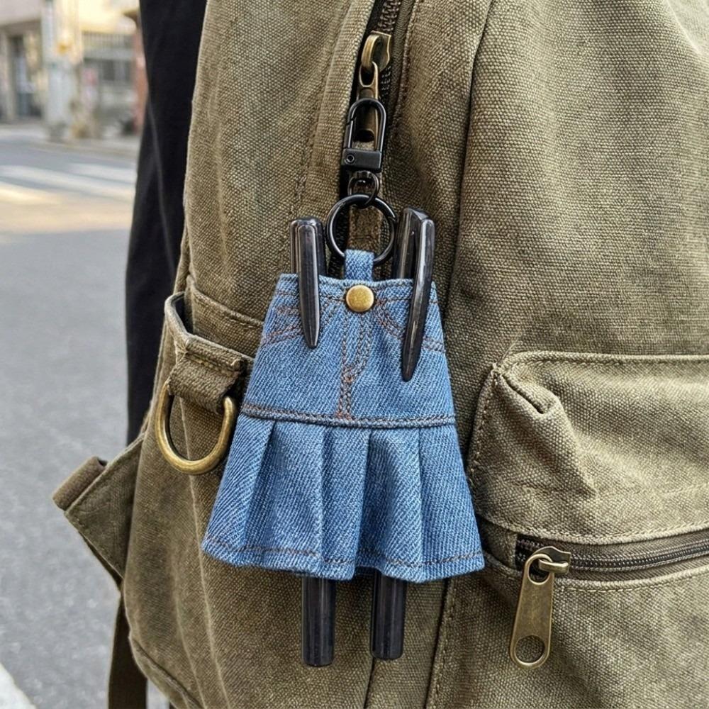 Creative Mini Denim Jeans Pen Holder Skirt Stationery Pouch Cute Keychain Student