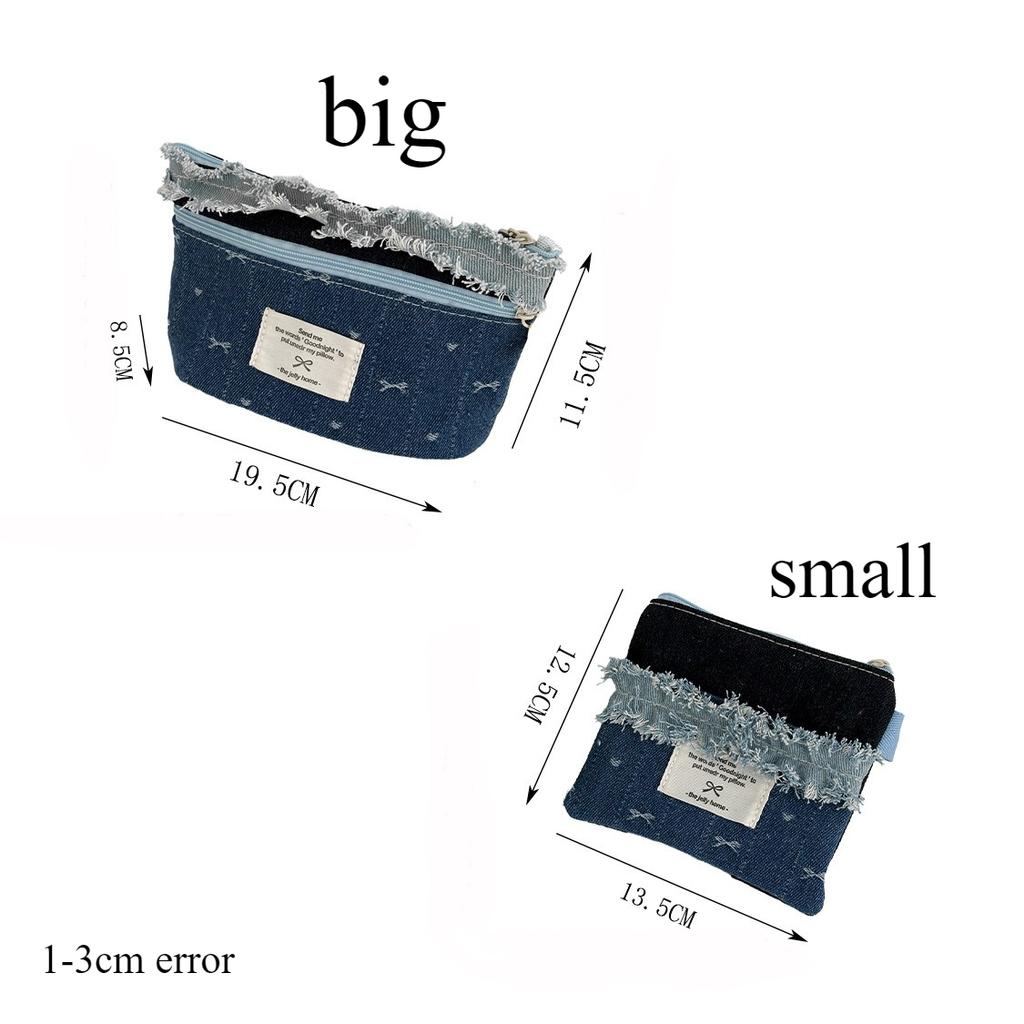 Denim Cloth Lace Ladies Travel Cosmetic Bags Sweet Bow Prints Female Storage Bags Girls Portable Small Square Clutch Coin Purse
