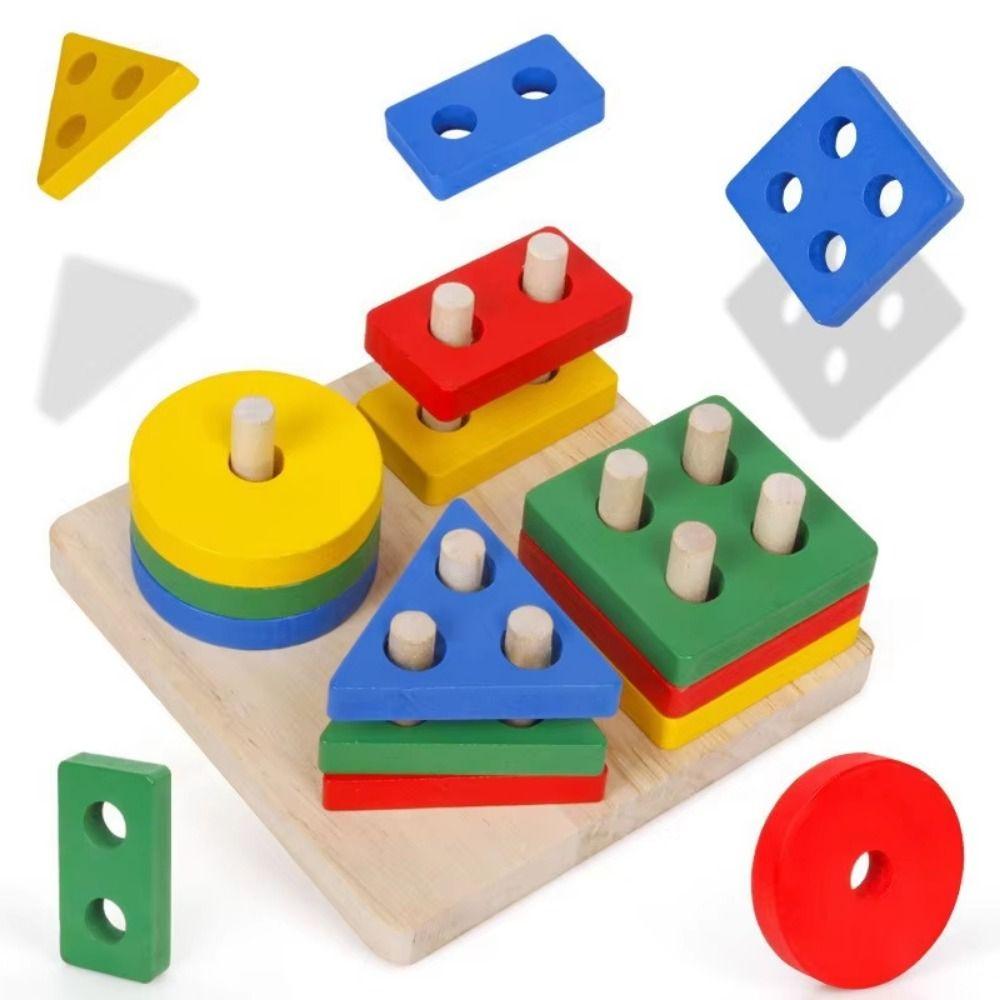 Wooden Recognition Shape Sorter Colorful Recognition Color Matching Puzzle  For Toddlers