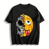 Half Skull Tongue Out Emoji Print Cool Casual Short Sleeve T-Shirt Pure Cotton T-shirt