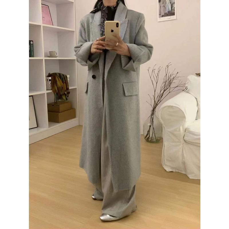 Hepburn Style Mixed Off-white Style New Winter Korean Style Loose Wool Coat Mid-length