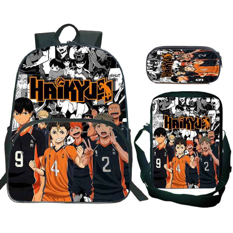 Anime Haikyuu Batoh 3ks Sada Školní Tašky S Taškou Přes Rameno Pouzdro na Tužky Dětské Batohy pro Kluky Dívky Batoh na Notebook Taška na Knihy Dárek