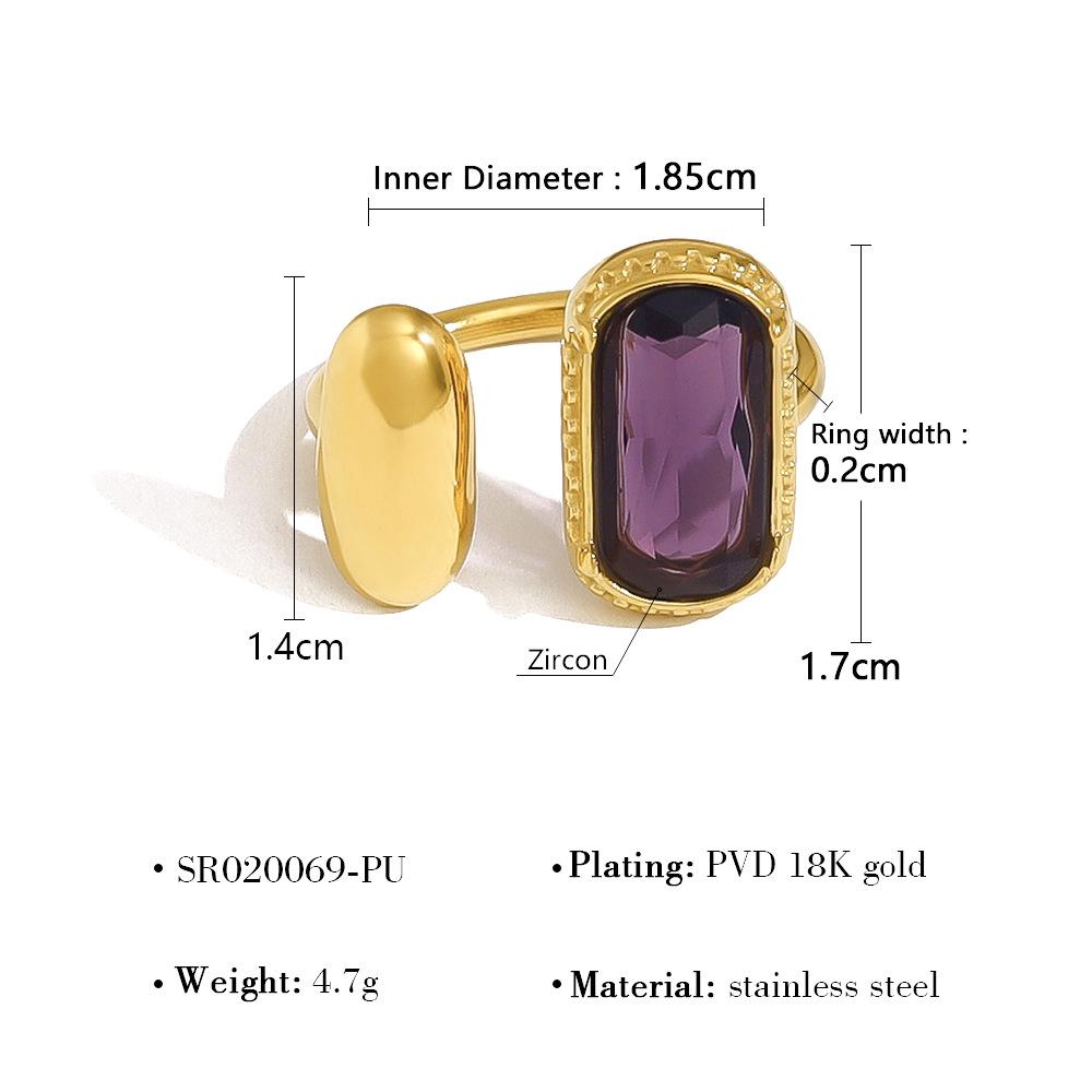 Square Inlaid Zircon Open Ring Women's Fashion Light Luxury High-end Jewelry Gift