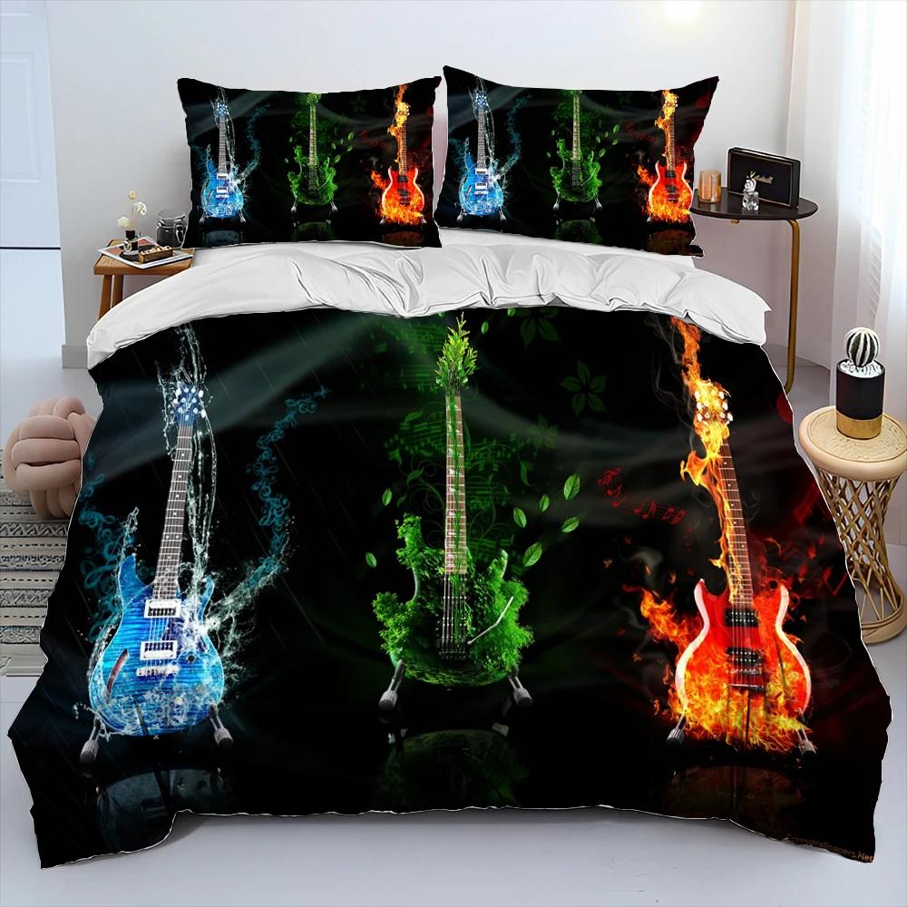 3D Klasyczna Gitara Elektryczna Gitara Pościel Zestaw, Poszewka na kołdrę Zestaw Poszewka na poduszkę, King Queen Size Pościel Zestaw